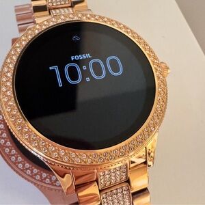 Fossil Rose Gold Smartwatch with Crystal Detailing